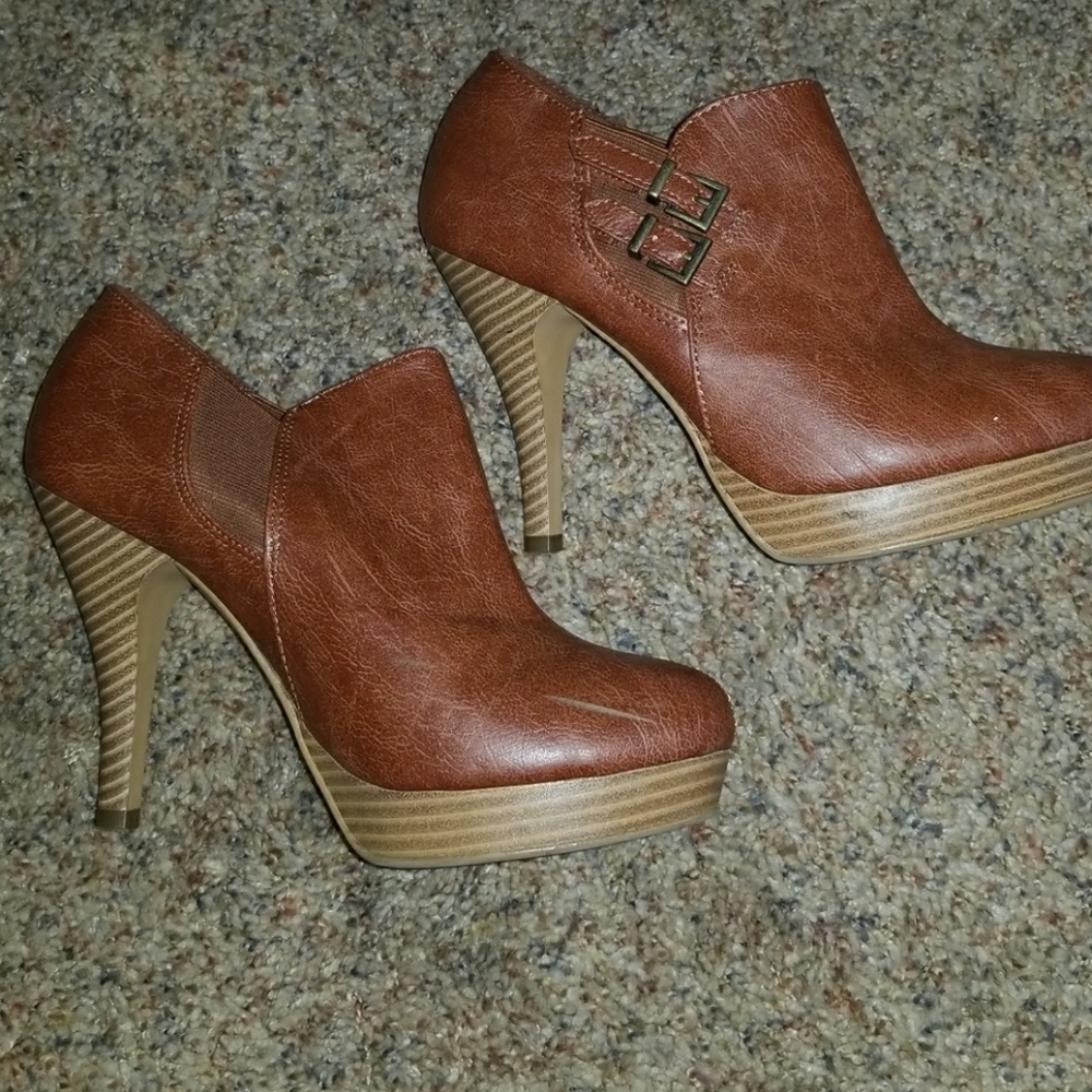 Brown leather booties